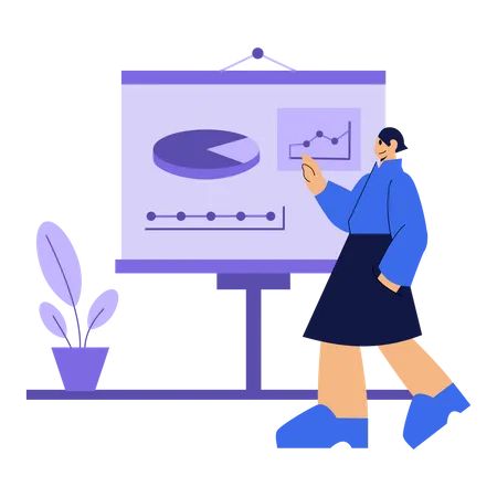 Mulher apresentando e analisando diagrama  Ilustração