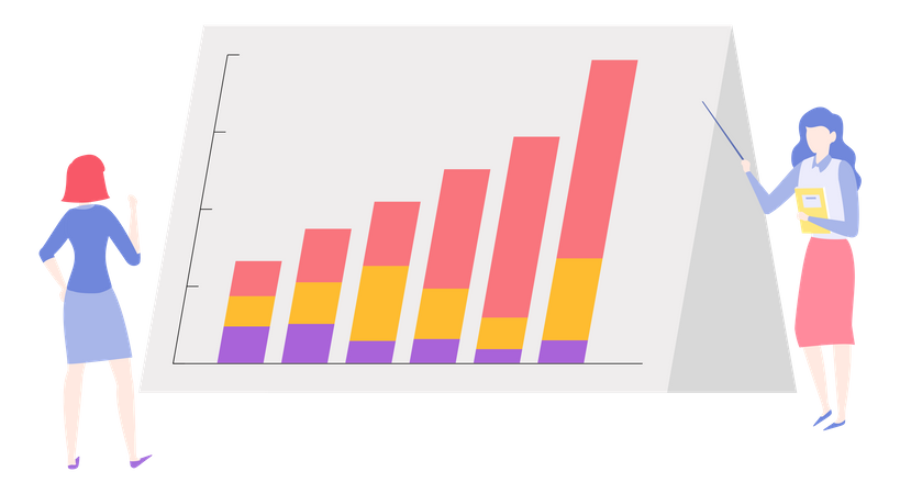 Mulher apresentando gráfico analítico  Ilustração