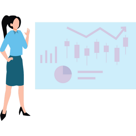 Mulher apresentando gráfico financeiro  Ilustração