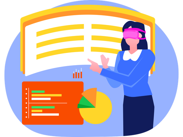 Gráfico de apresentação feminina usando tecnologia VR  Ilustração