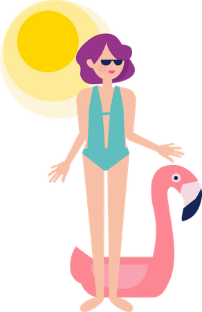 Mulher aproveitando as férias de verão  Ilustração