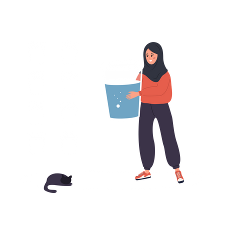 Mulher árabe com sede com um copo grande de água mineral  Ilustração