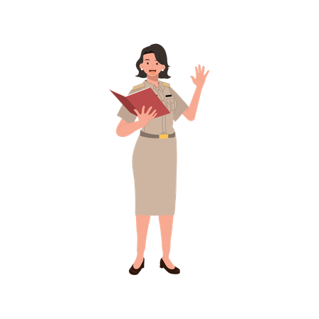 Mulher asiática em uniforme oficial tailandês, professora  Ilustração