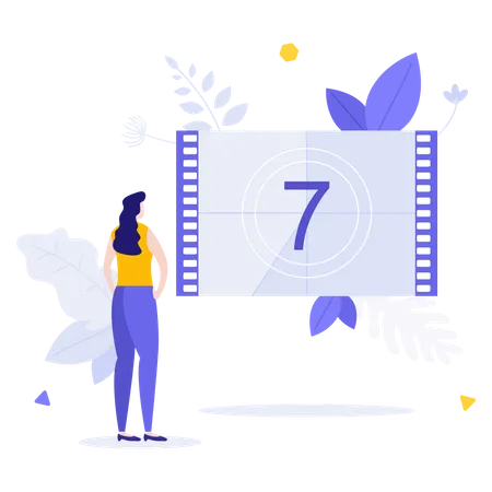 Mulher assistindo contagem regressiva de filme  Ilustração