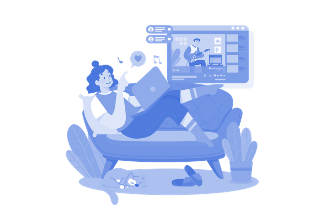 Mulher assistindo vídeo no laptop  Ilustração