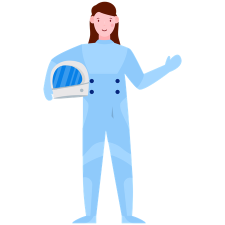 Mulher astronauta segurando o capacete na mão  Ilustração