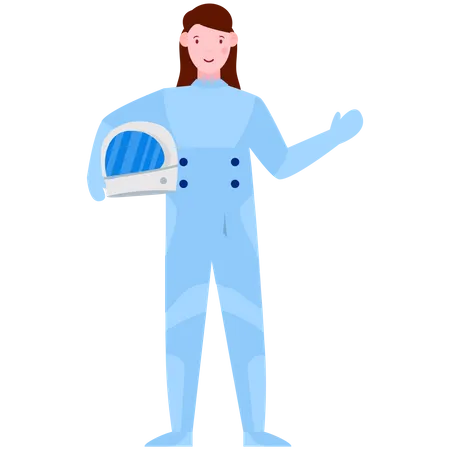 Mulher astronauta segurando o capacete na mão  Ilustração
