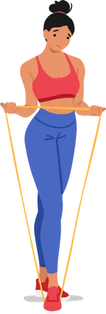 Mulher ativa usando faixa de resistência para treinamento de força  Ilustração