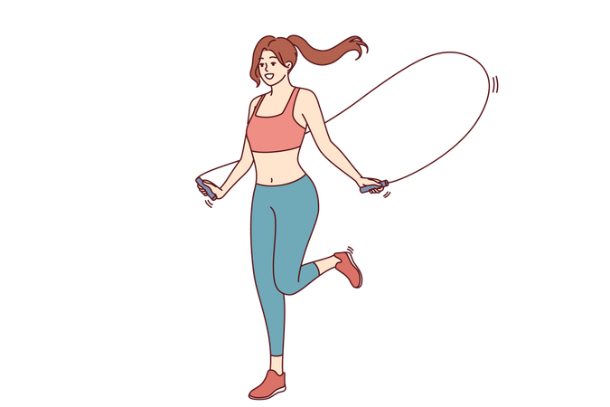 Mulher atlética está pulando corda de pular  Ilustração