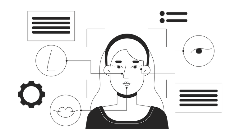 Mulher autoriza tecnologia de codificação facial  Ilustração