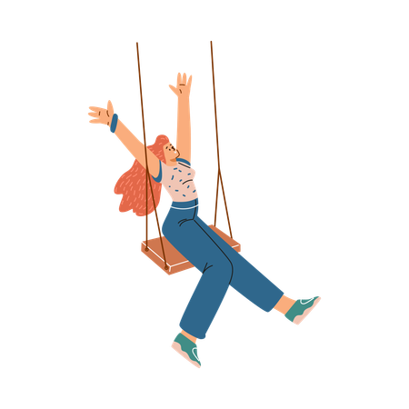 Mulher balançando em um balanço  Ilustração