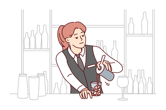 Barman feminino fazendo bebida  Ilustração