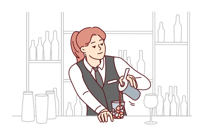 Barman feminino fazendo bebida  Illustration