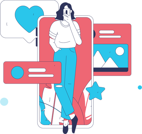 Mulher conversa por meio de mensagens online  Ilustração