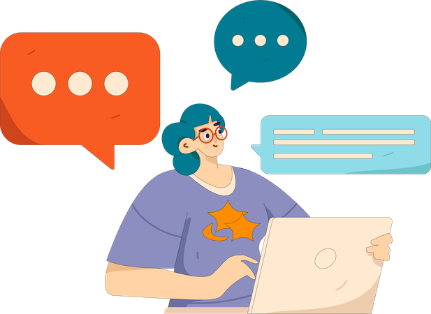 Mulher conversa on-line através das redes sociais  Ilustração