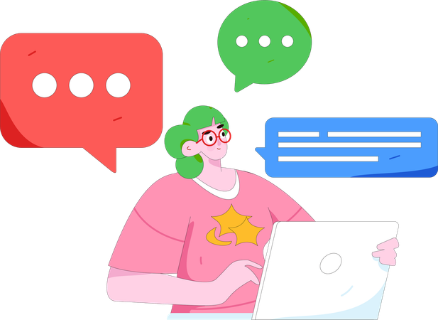Mulher conversa on-line através das redes sociais  Ilustração
