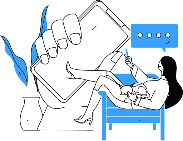 Mulher conversa online nas horas vagas  Ilustração