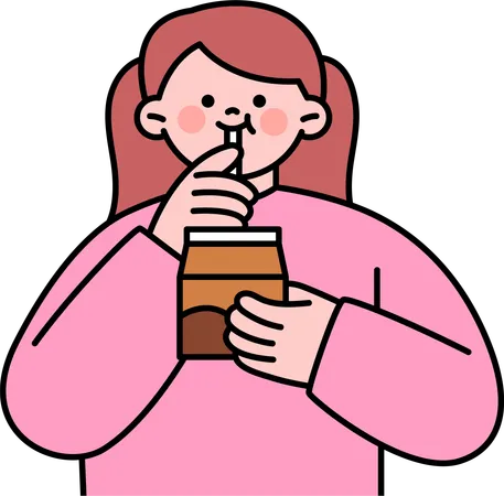 Mulher bebe shake de chocolate  Ilustração