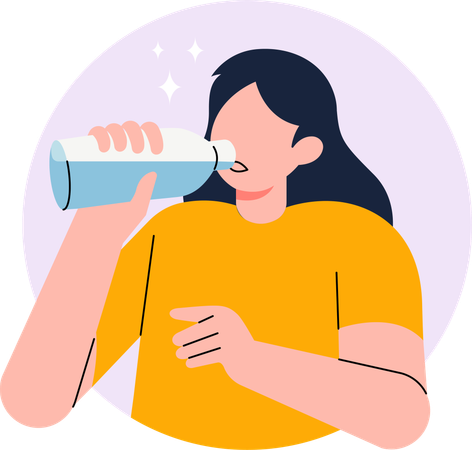 Mulher bebendo água de uma garrafa  Ilustração