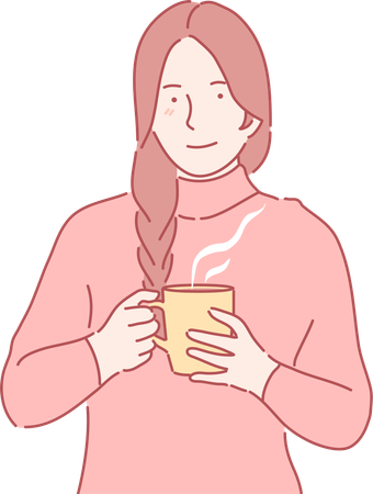 Mulher tomando café quente  Ilustração
