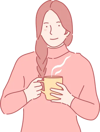 Mulher tomando café quente  Ilustração
