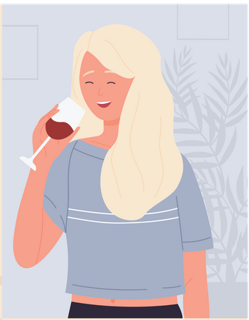 Mulher bebendo vinho  Ilustração