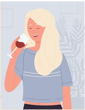 Mulher bebendo vinho  Ilustração