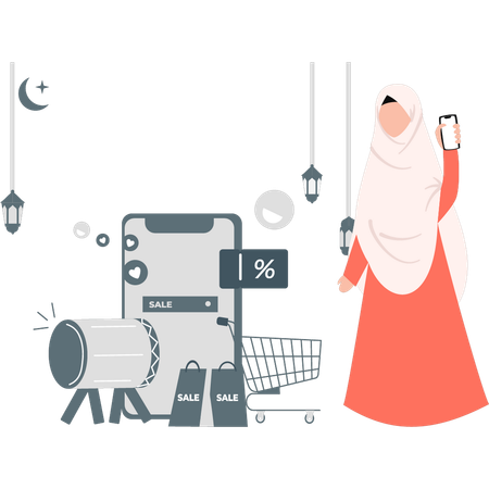 Mulher beneficiada com ofertas do Ramadã  Ilustração