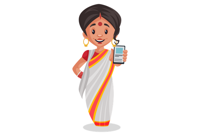 Mulher bengali segurando o celular na mão  Ilustração