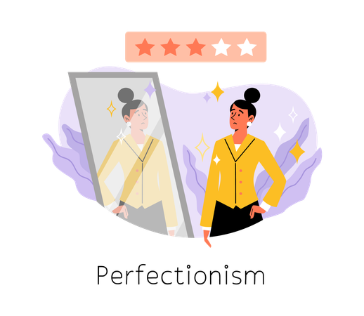 Mulher bonita e infeliz com o reflexo no espelho  Ilustração