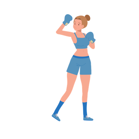 Mulher boxeadora em sessão de treino de ginástica  Ilustração