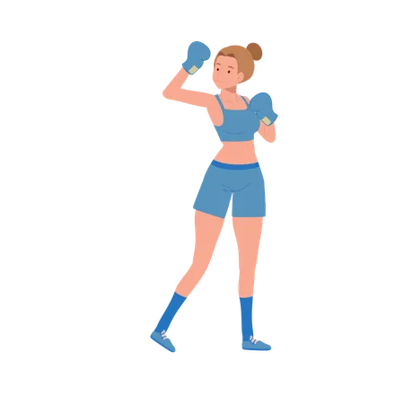 Mulher boxeadora em sessão de treino de ginástica  Ilustração