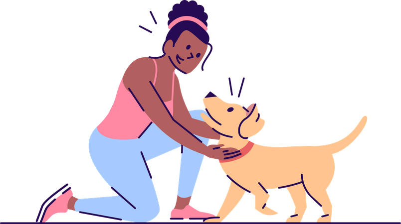 Mulher brincando com cachorro  Ilustração