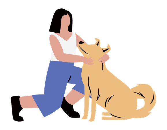 Mulher brincando com um cachorro  Ilustração