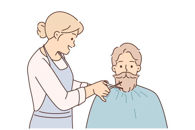 Cabeleireira de barbearia corta barba e bigode para homem que não quer fazer a barba  Ilustração