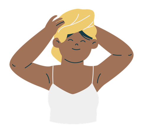 Mulher enrolada no cabelo com toalha  Ilustração