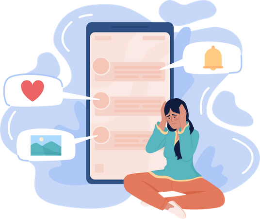 Mulher cansada de notificações irritantes de aplicativos  Ilustração