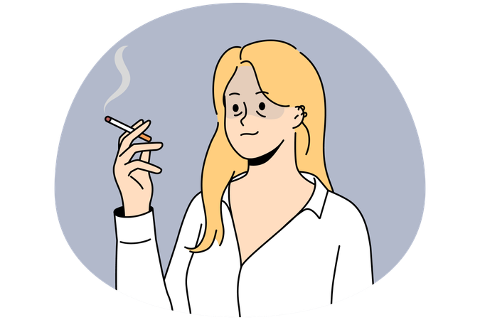 Mulher cansada fumando cigarro  Ilustração