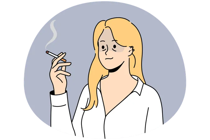 Mulher cansada fumando cigarro  Ilustração