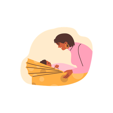 Mulher cantando canção de ninar para bebê recém-nascido  Ilustração