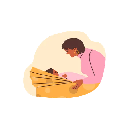 Mulher cantando canção de ninar para bebê recém-nascido  Ilustração