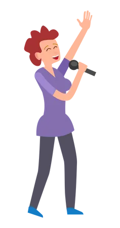 Mulher cantando música no microfone  Ilustração