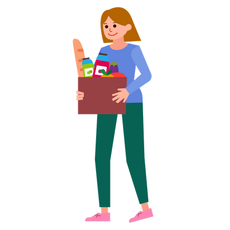 Mulher carregando caixa de comida  Ilustração