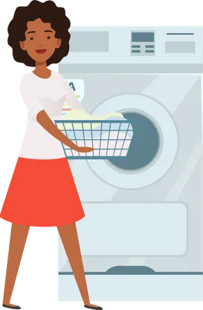 Mulher carregando roupas para limpeza  Ilustração