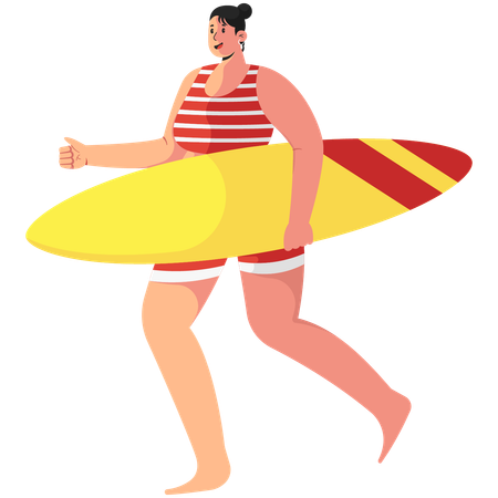 Mulher carregando prancha de surf  Ilustração