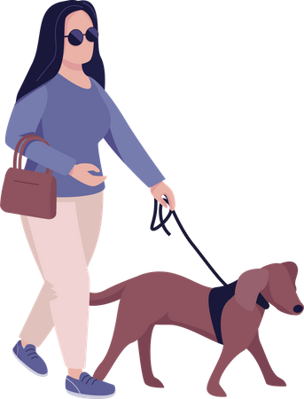 Mulher cega com animal de estimação  Ilustração
