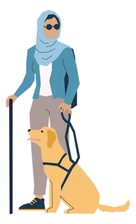 Mulher cega andando com cachorro  Ilustração