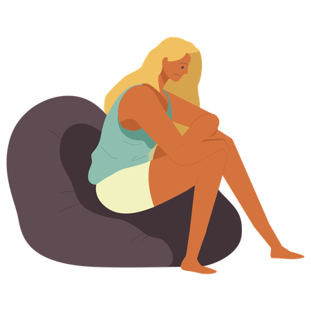 Mulher chateada sentada em saco de feijão  Illustration