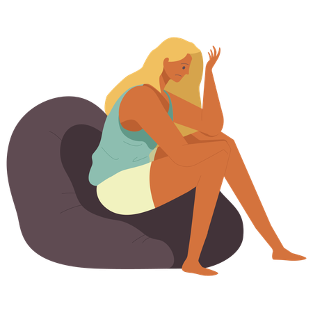 Mulher chateada sentada em um saco de feijão  Illustration
