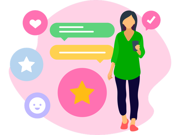 Mulher verificando o feedback do cliente  Ilustração